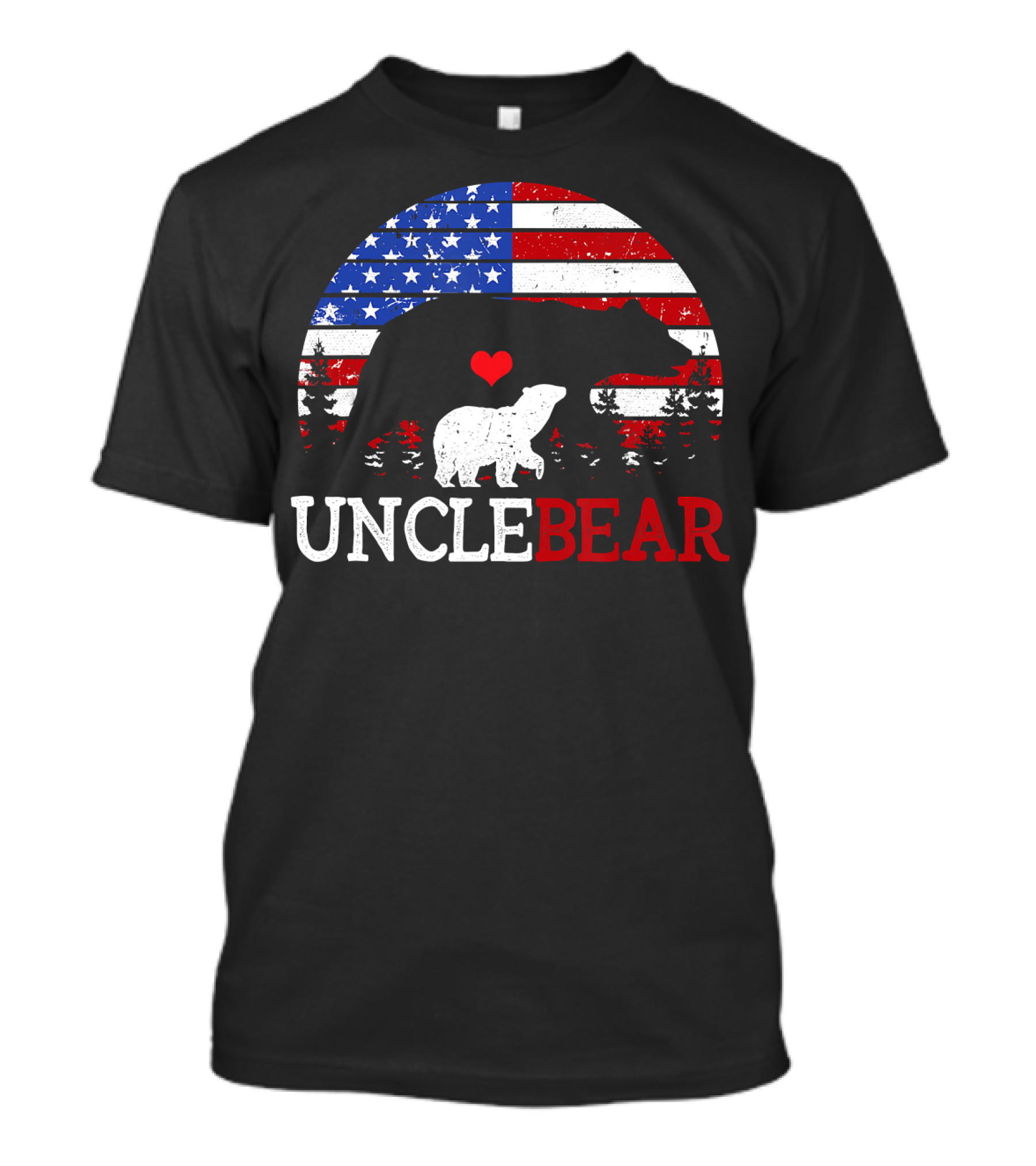 Uncle Bear American Flag Heart Forest Silhouette 4th Of July T-Shirt