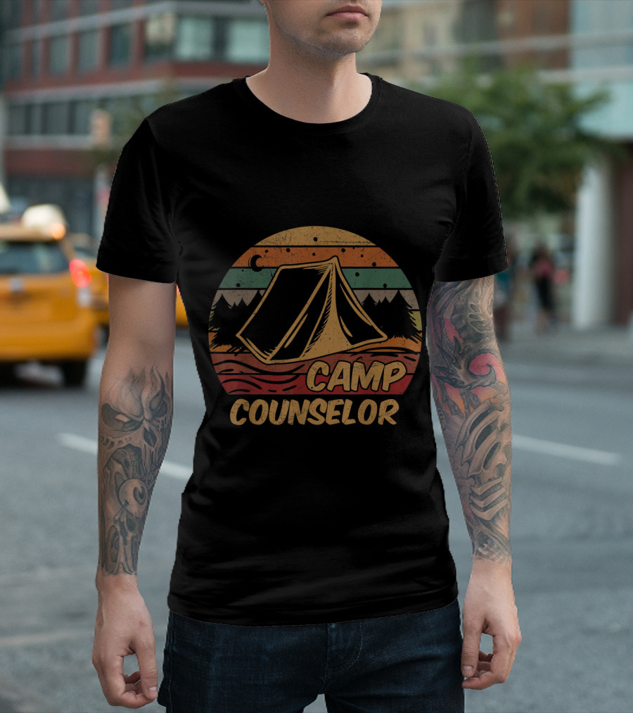 Camp Counselor Camping Lovers Retro Tent Forest Scene T-Shirt