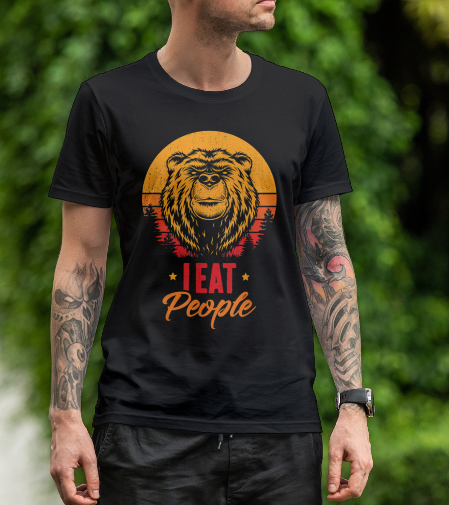 I Eat People Bear Sunset Camping Hiking Fun T-Shirt