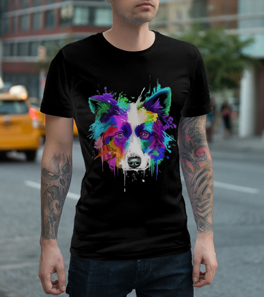 Splash Art Colorful Border Collie Head T-Shirt