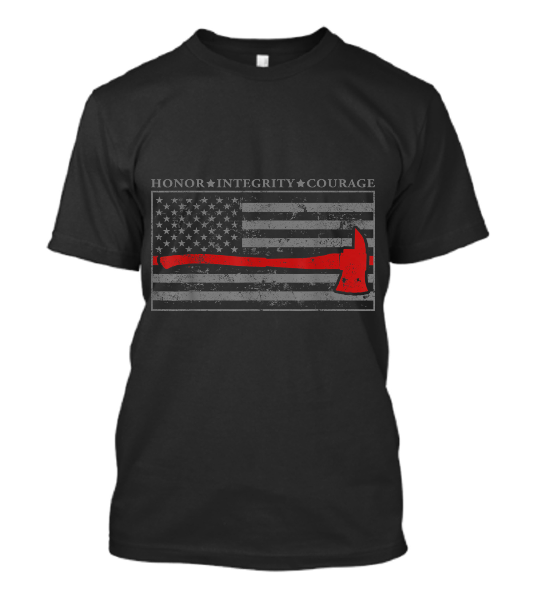 Honor Integrity Courage Firefighter Axe American Flag T-Shirt