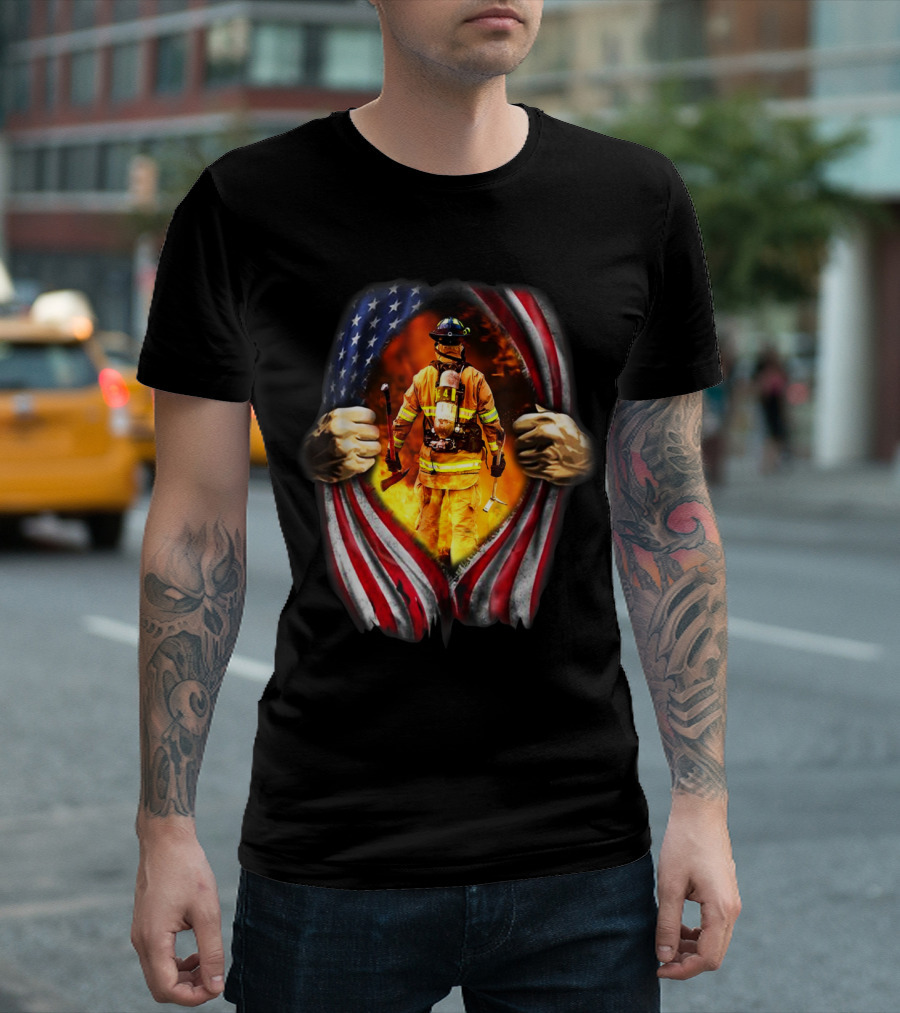Firefighter Spirit Within Me USA Flag Background T-Shirt