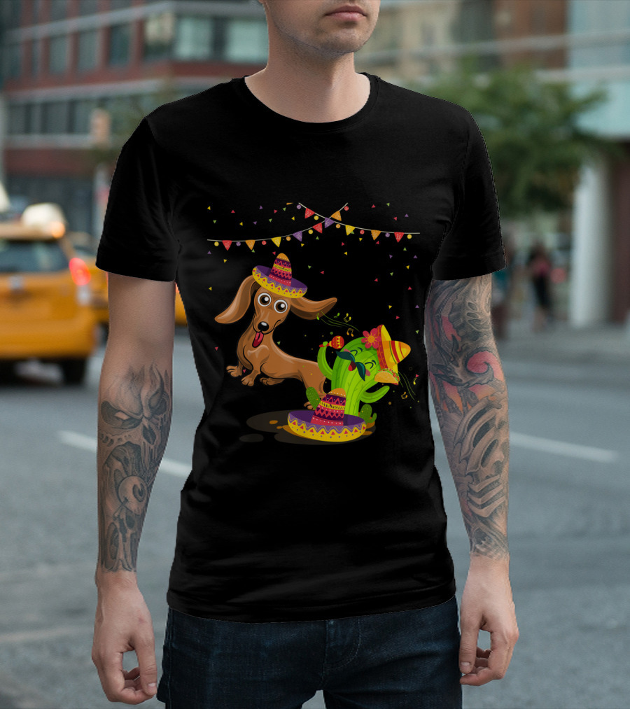 Dachshund Sombrero Cactus Cinco De Mayo Fiesta T-Shirt