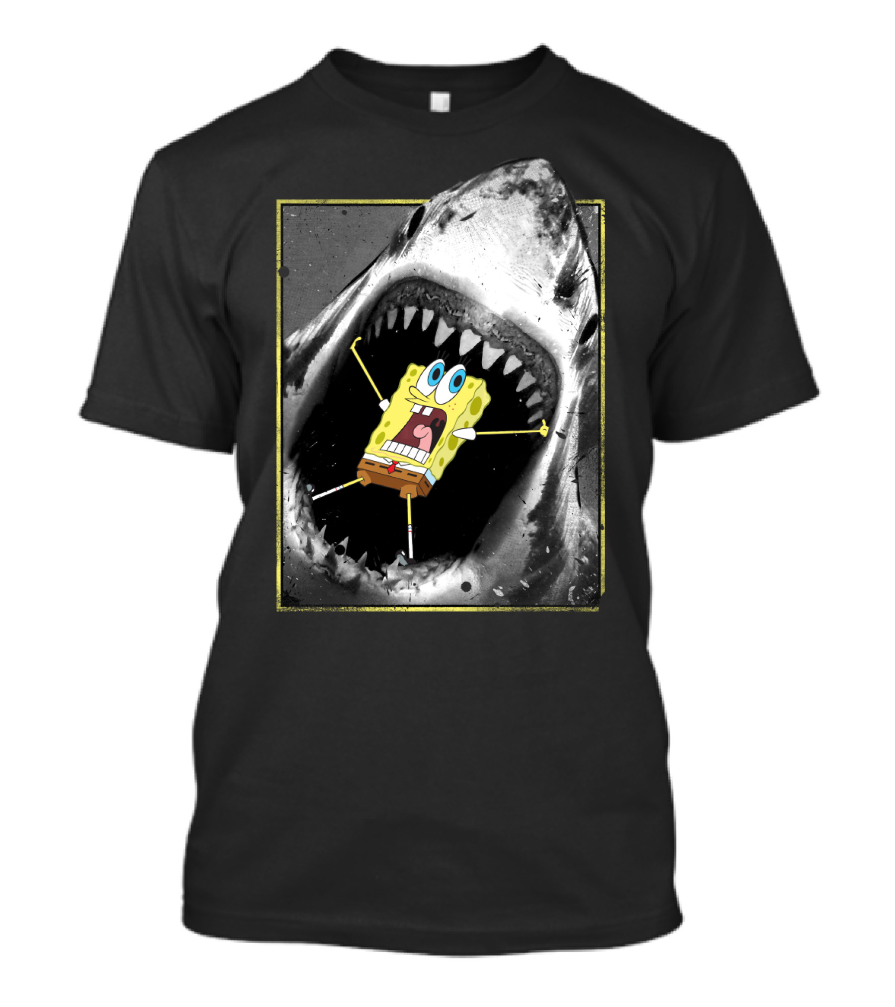 Spongebob Squarepants Inside Shark Mouth Cartoon Image T-Shirt