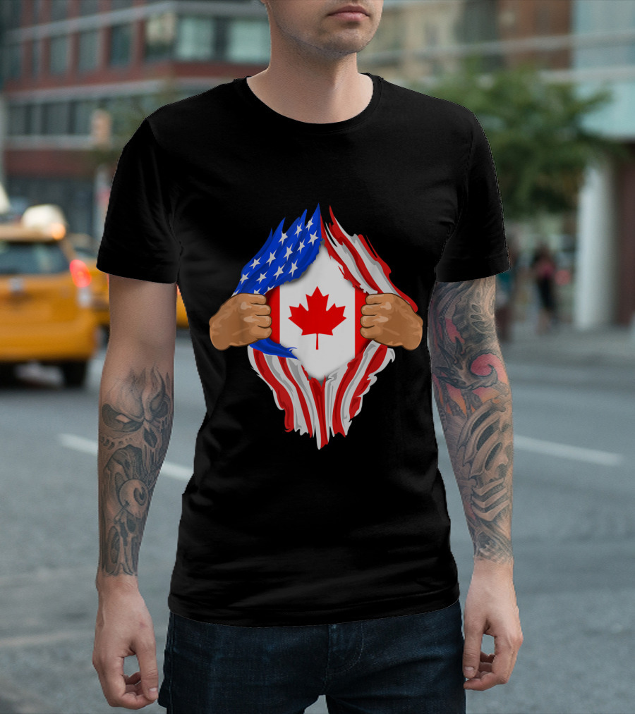 American Flag Unveiling Canadian Maple Leaf Inside Me T-Shirt