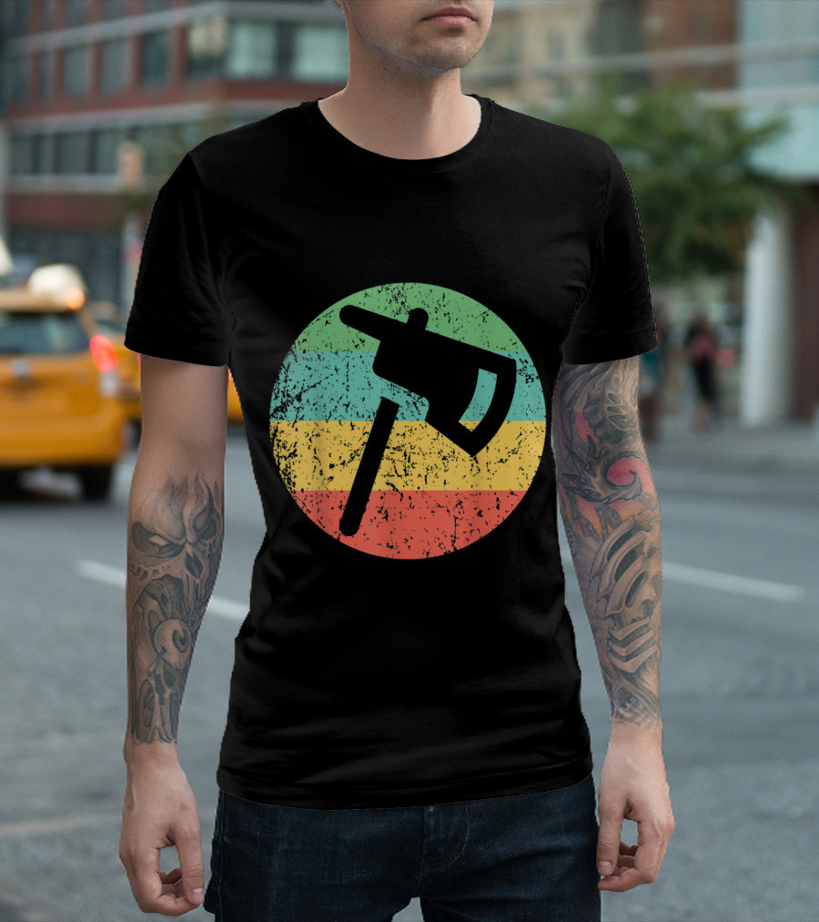 Firefighter Fireman Vintage Axe Retro Style Stripe Design Circle T-Shirt