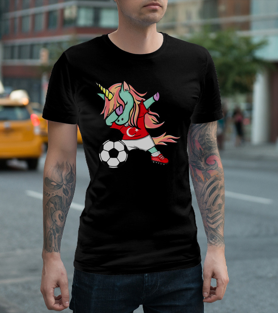 Unicorn Dabbing Soccer Turkey Jersey Football Cartoon T-Shirt