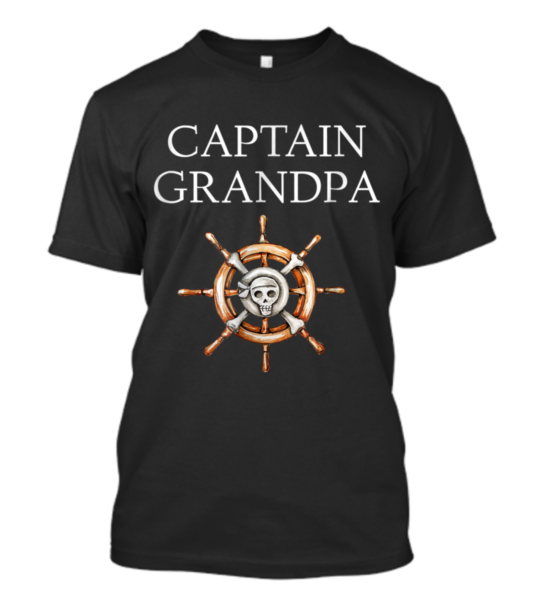 Captain Grandpa Nautical Skull Wheel Boating Fun T-Shirt
