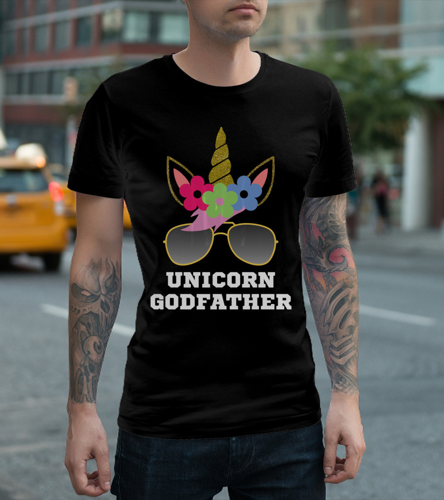 Unicorn Godfather Sunglasses And Floral Horn Combination T-Shirt