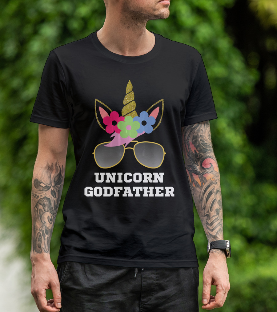 Unicorn Godfather Sunglasses And Floral Horn Combination T-Shirt