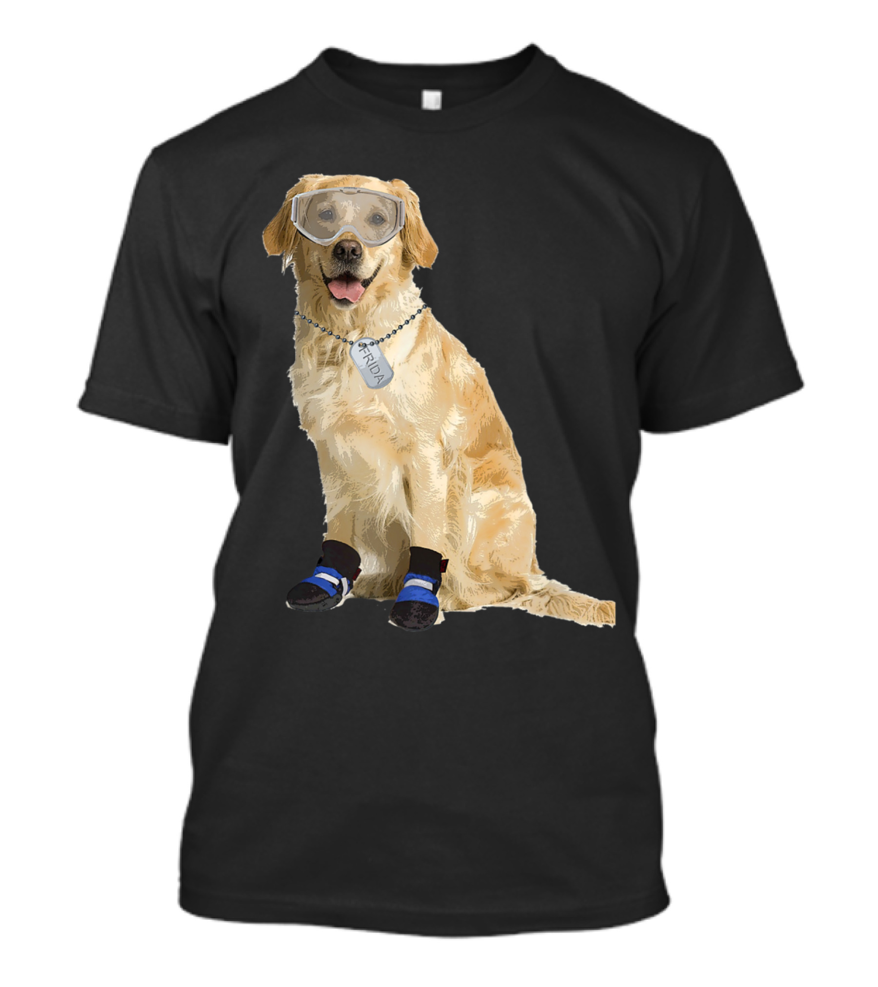 Hero Frida Golden Labrador Wearing Goggles And Rescue Boots T-Shirt