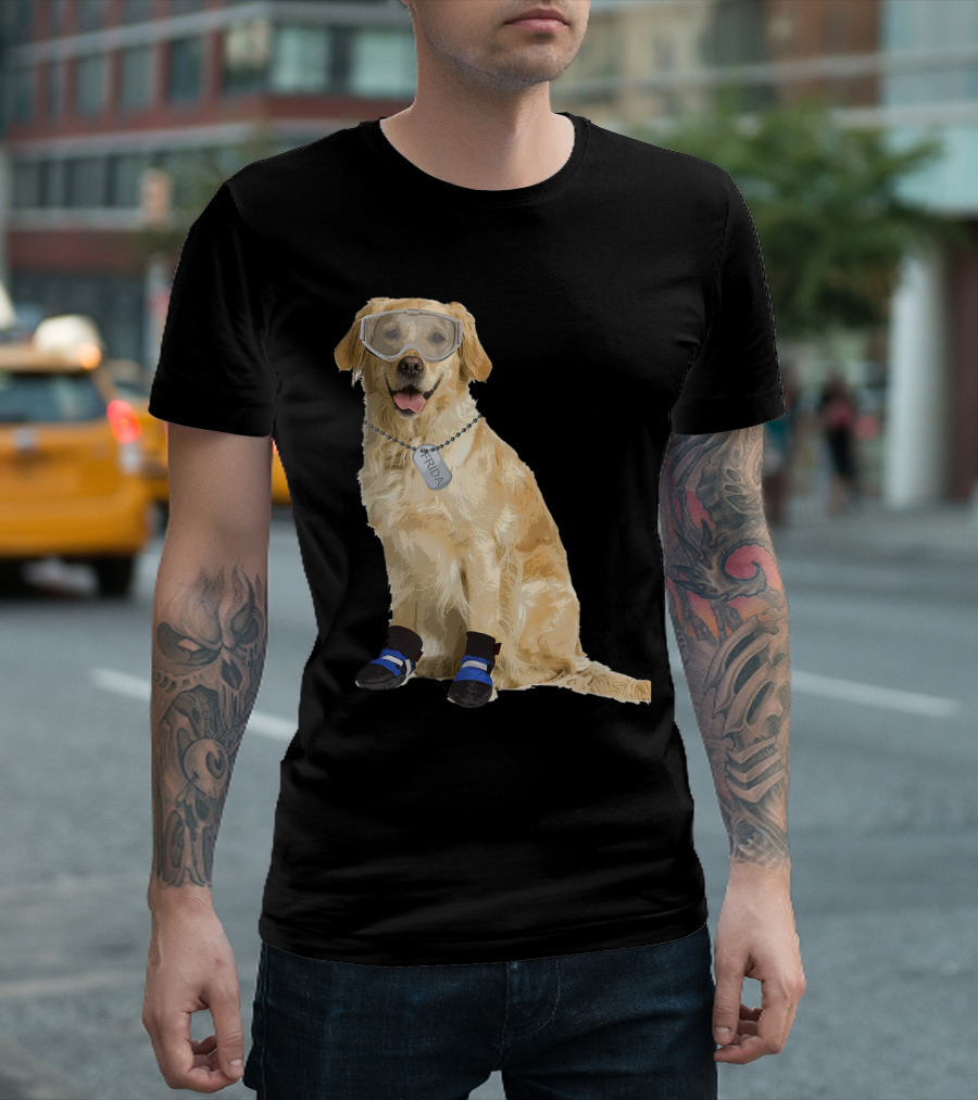 Hero Frida Golden Labrador Wearing Goggles And Rescue Boots T-Shirt