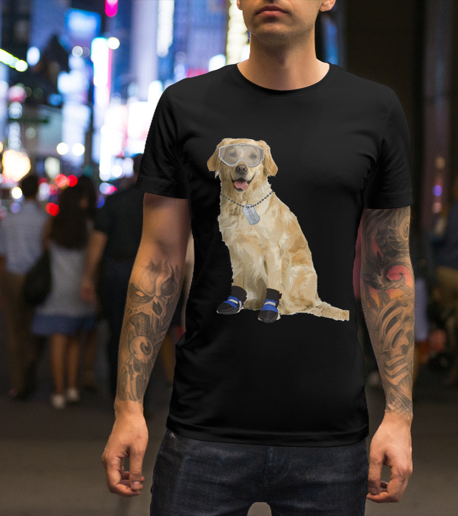 Hero Frida Golden Labrador Wearing Goggles And Rescue Boots T-Shirt