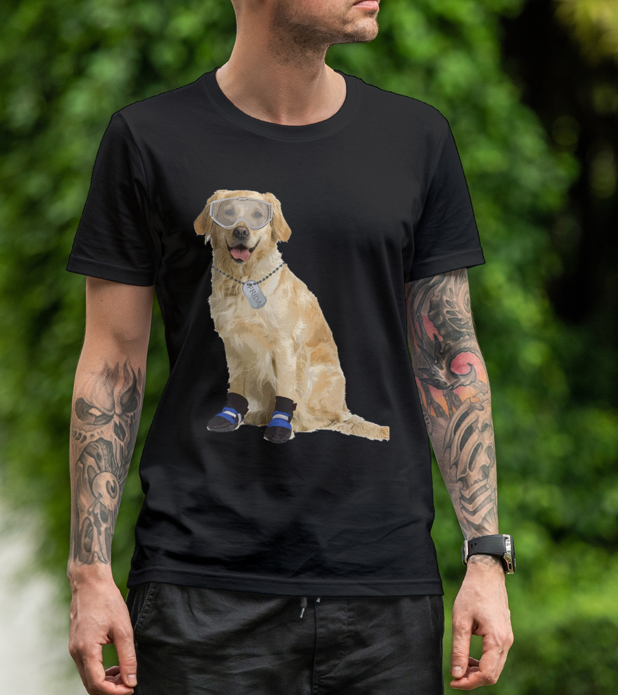 Hero Frida Golden Labrador Wearing Goggles And Rescue Boots T-Shirt