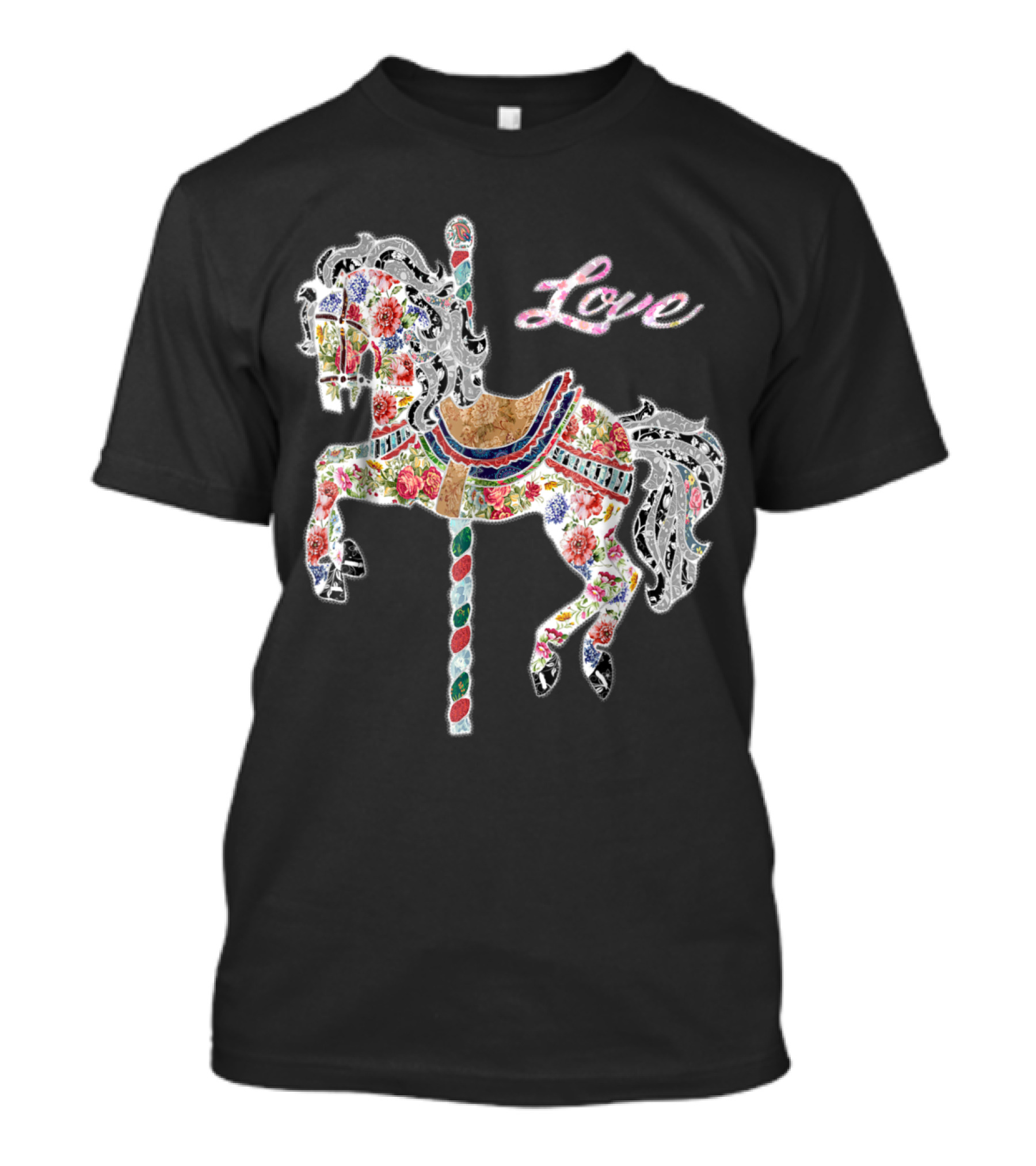 Love Carousel Horse Vintage Illustration Quilti T-Shirt