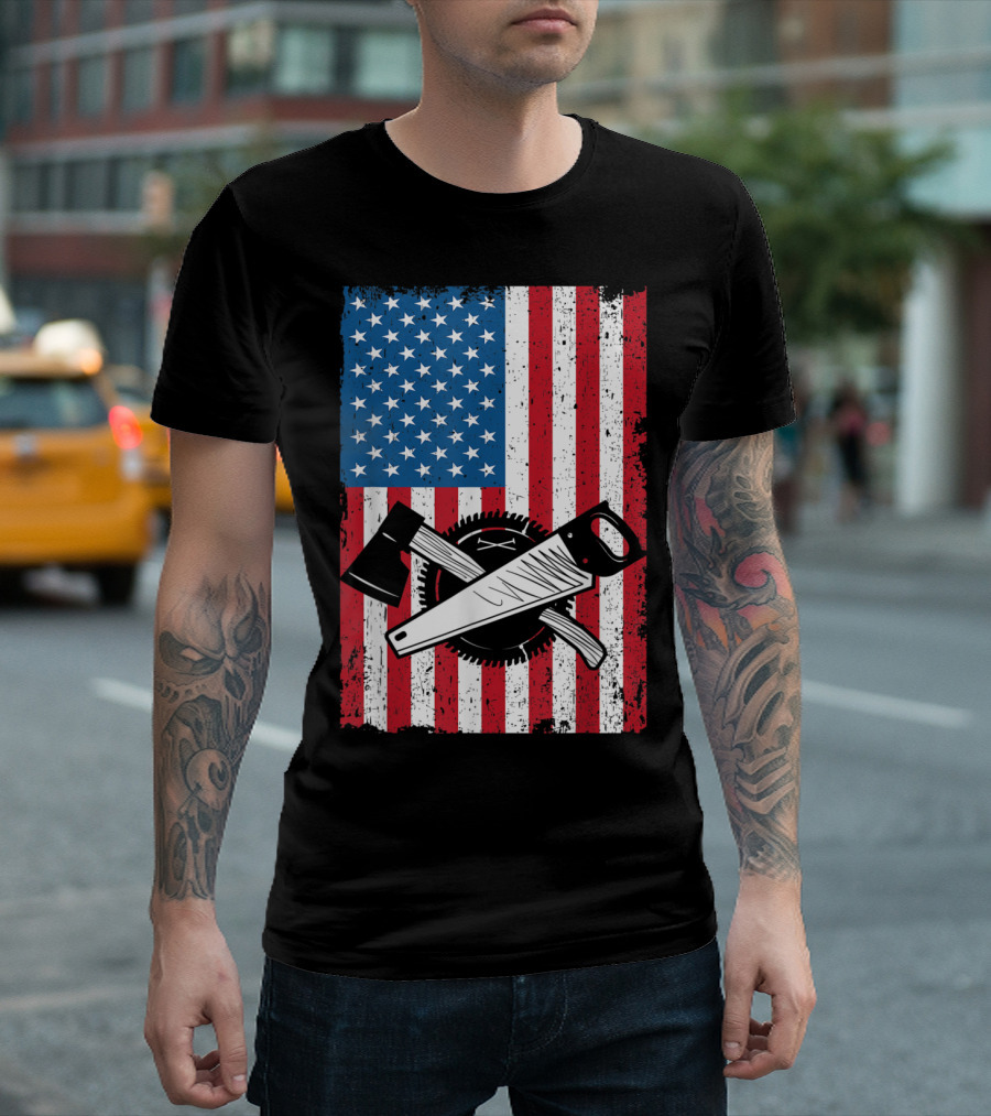 Carpenter Tools American Flag Patriotic T-Shirt