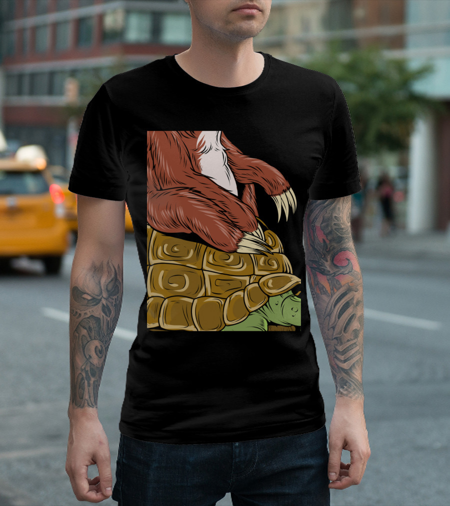 Funny Running Sloth Riding Tort Turtle T-Shirt
