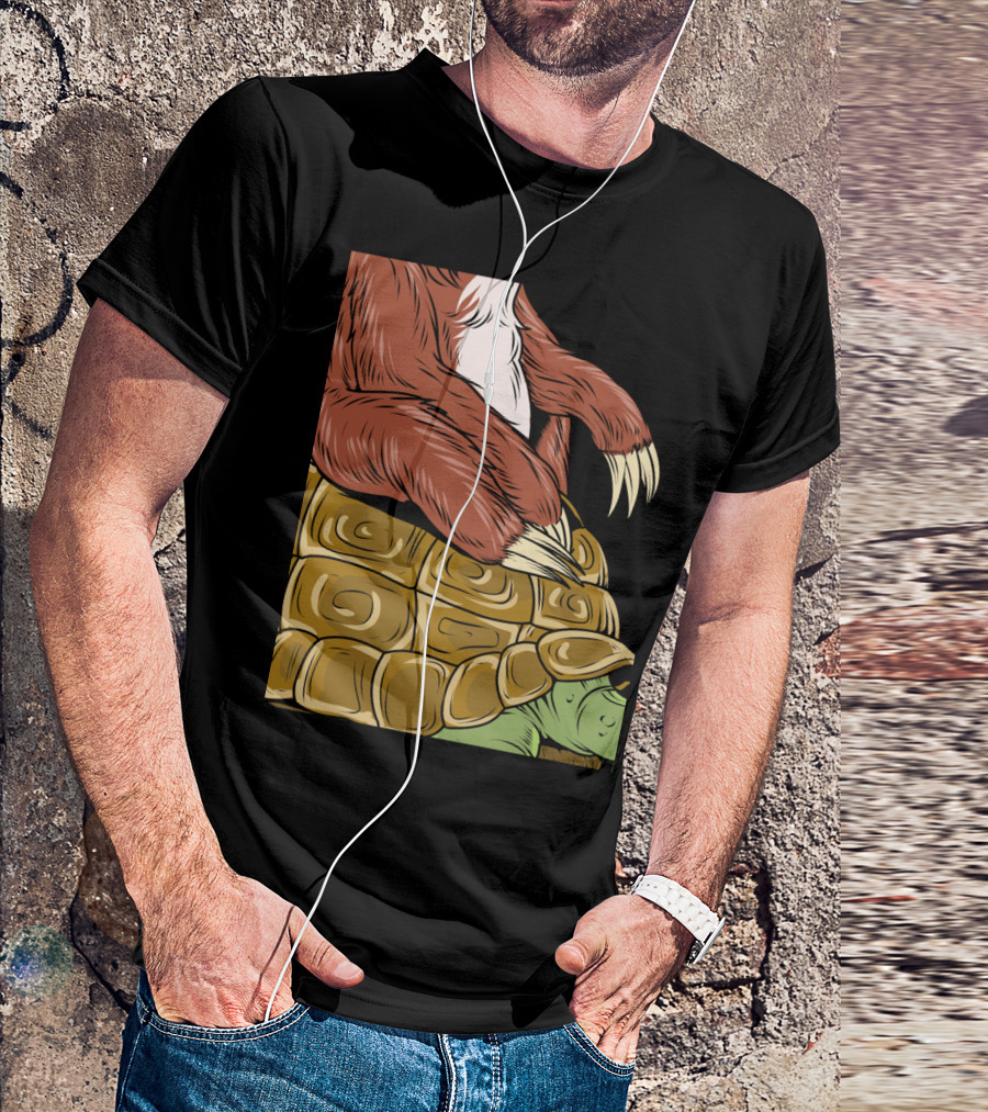 Funny Running Sloth Riding Tort Turtle T-Shirt