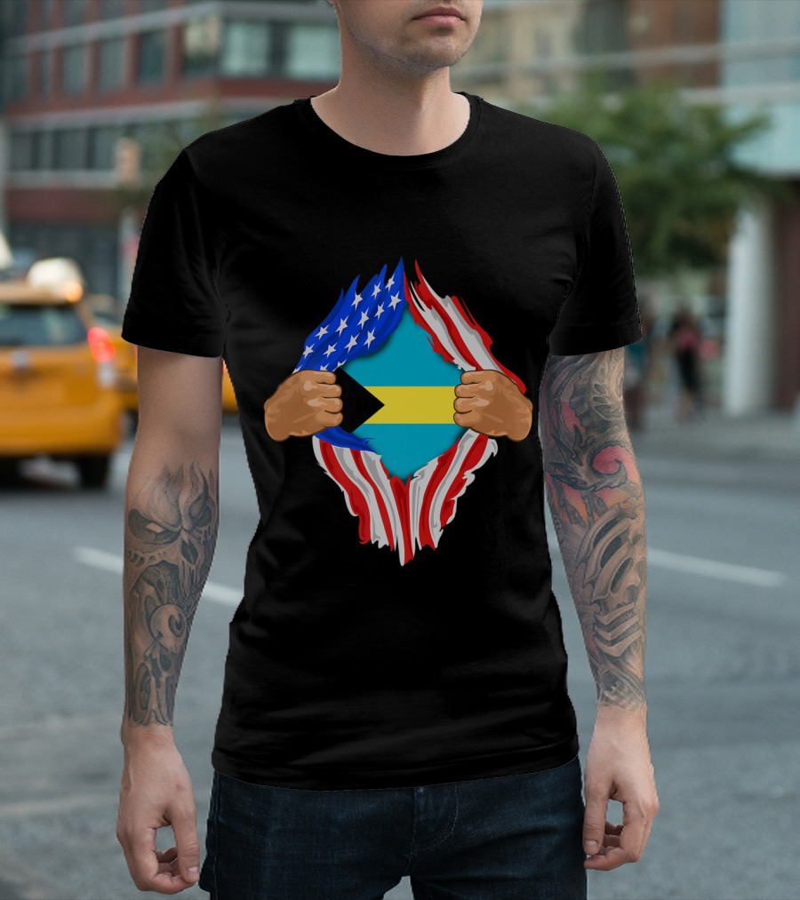 Bahamian Blood Inside Me Torn American Flag Reveal T-Shirt
