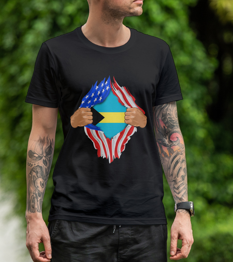 Bahamian Blood Inside Me Torn American Flag Reveal T-Shirt