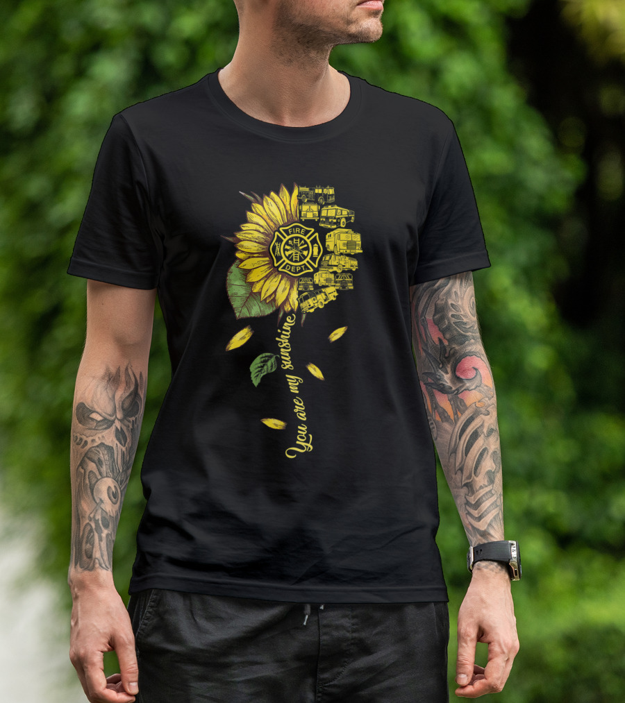 Firefighter Sunflower You Are My Sunshine Vintage Fire Dept Trucks T-Shirt
