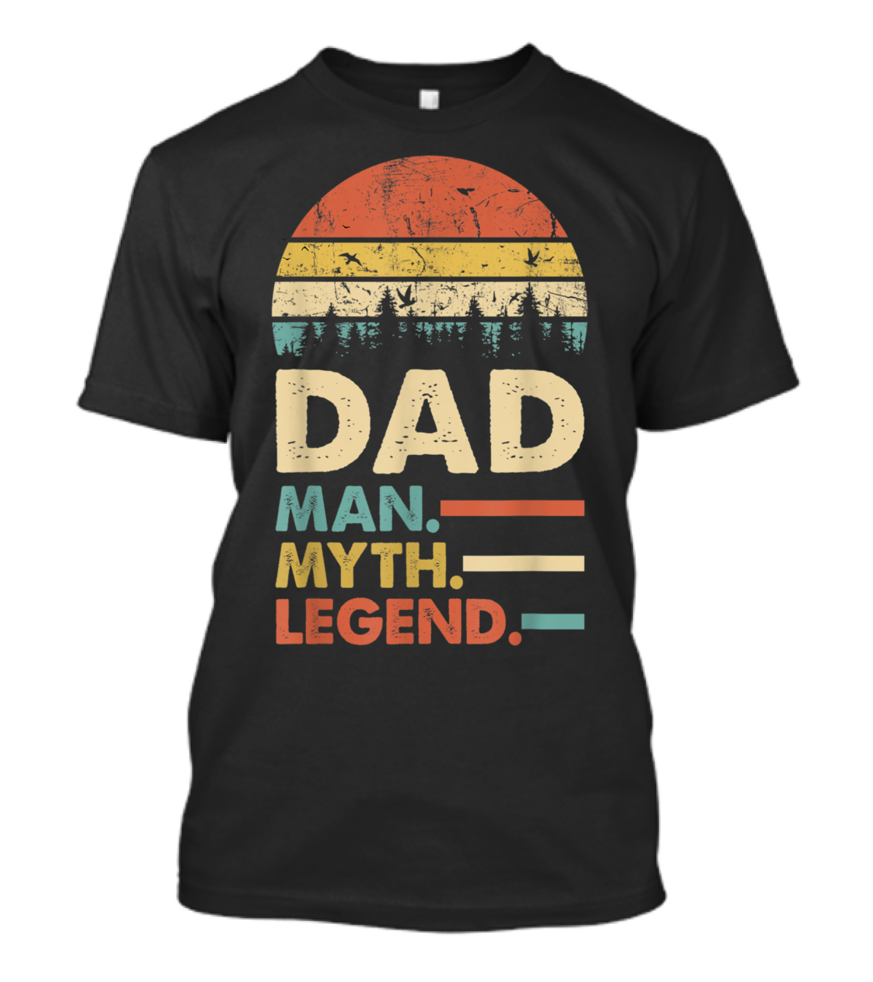 Dad The Man Myth Legend Vintage Sunset Forest Birds T-Shirt