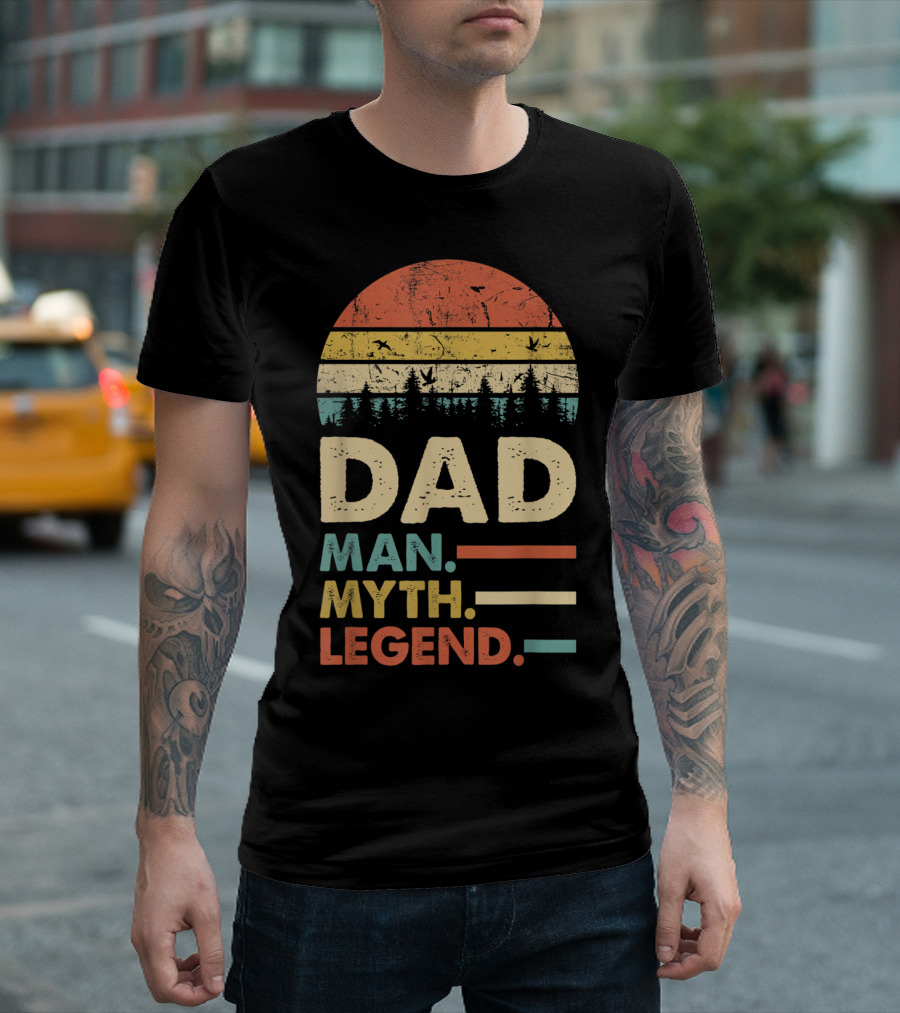 Dad The Man Myth Legend Vintage Sunset Forest Birds T-Shirt