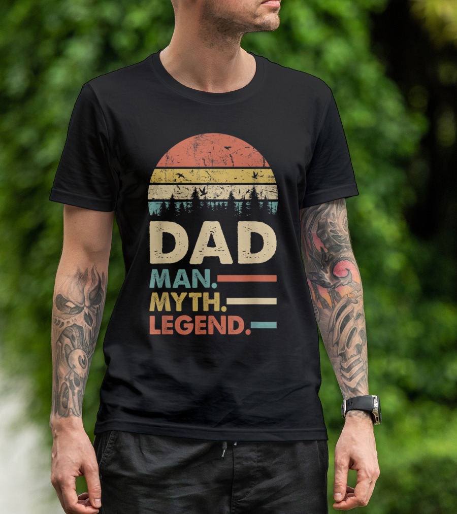 Dad The Man Myth Legend Vintage Sunset Forest Birds T-Shirt