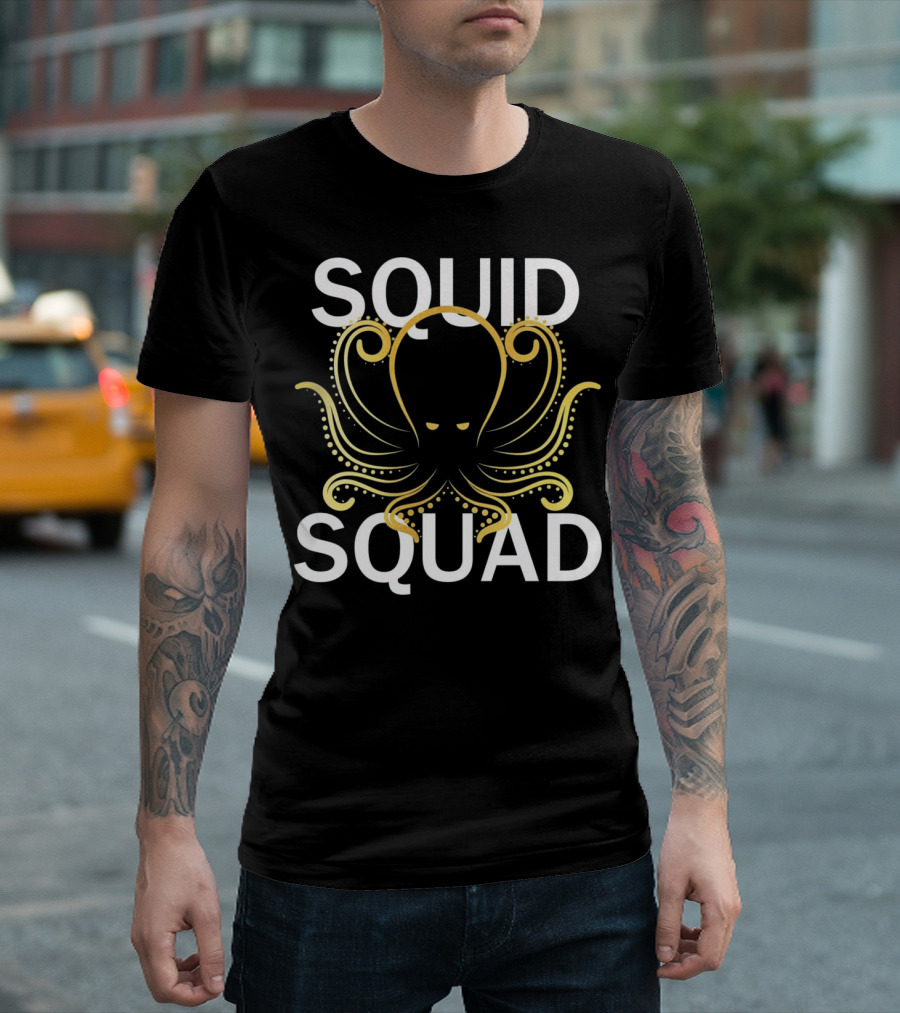 Squid Squad Gold Super Funny Squid Oc Bold Octopus T-Shirt