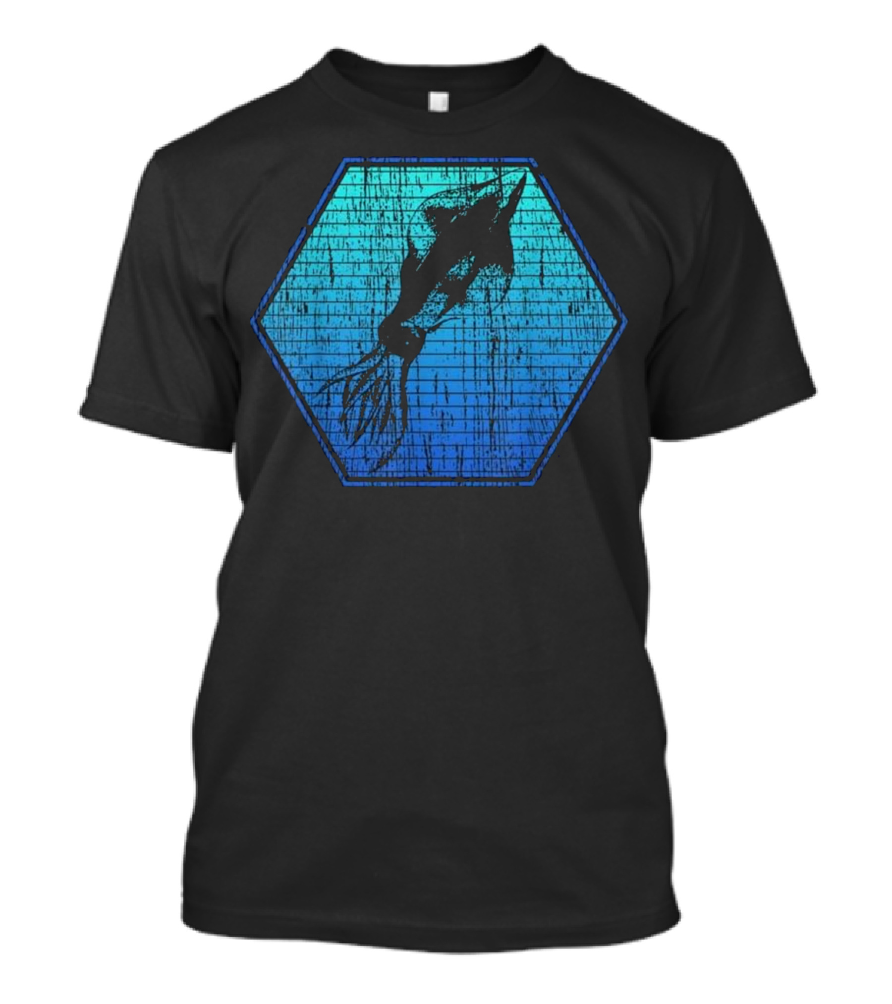Squid Marine Biologist Ocean Blue Hexagon Texture T-Shirt