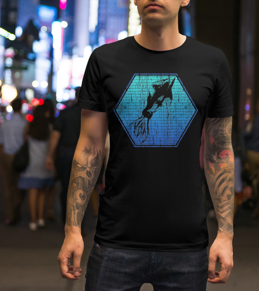 Squid Marine Biologist Ocean Blue Hexagon Texture T-Shirt