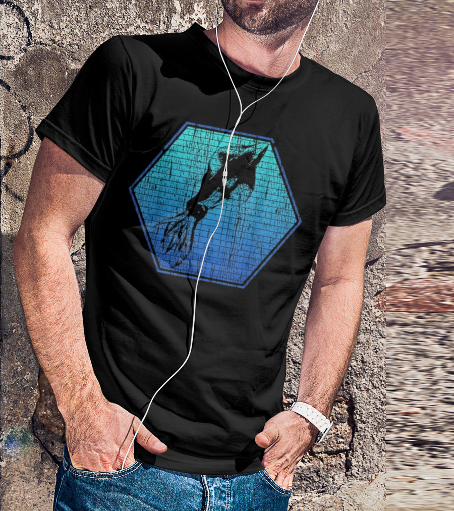 Squid Marine Biologist Ocean Blue Hexagon Texture T-Shirt