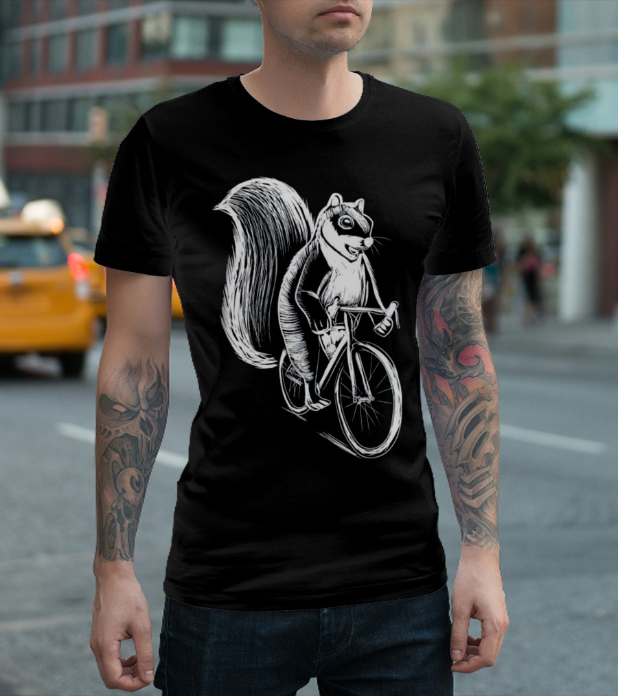 Squirrel Riding Bicycle Vintage Sketch T-Shirt