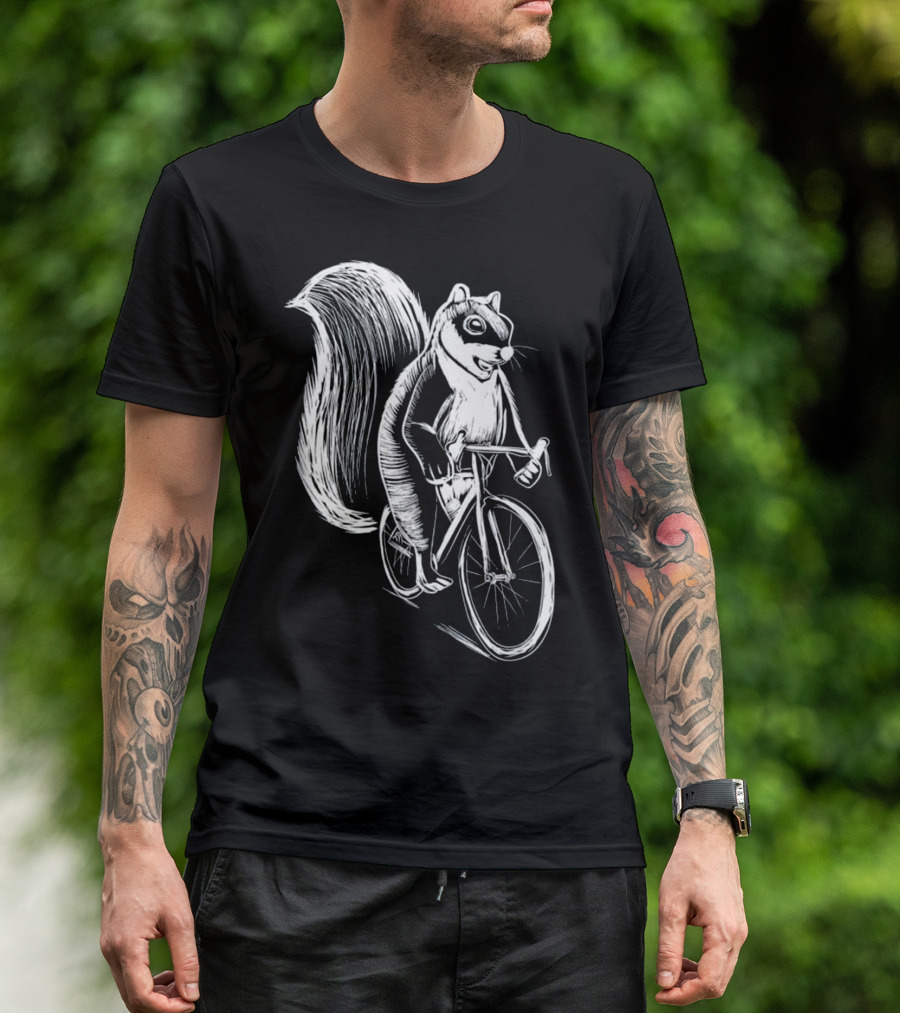 Squirrel Riding Bicycle Vintage Sketch T-Shirt