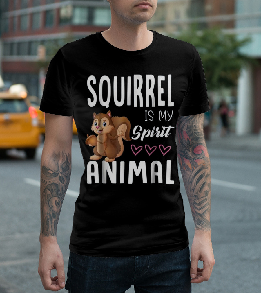 Squirrel Is My Spirit Animal Cute Cartoon Hearts T-Shirt