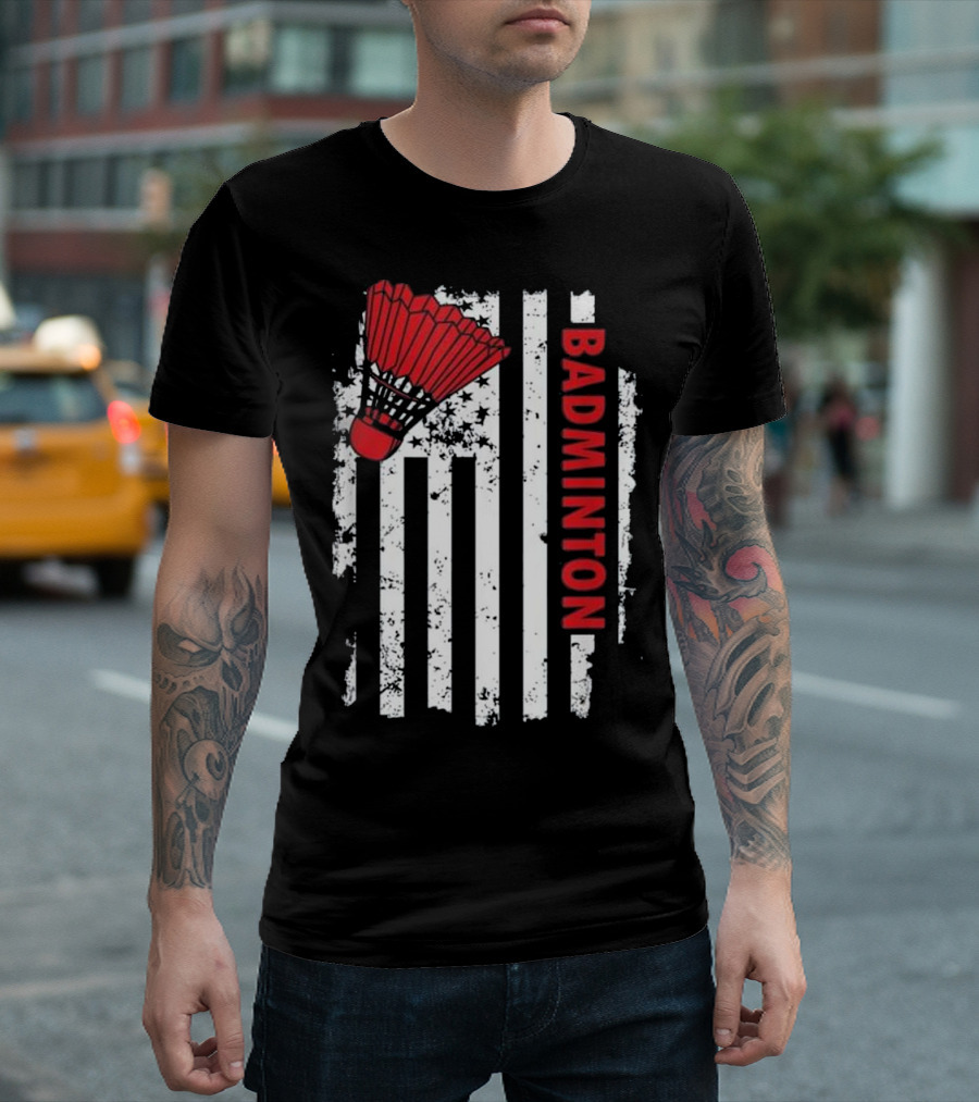 United States USA Flag Badminton Vertical Shuttlecock Stars Stripes T-Shirt
