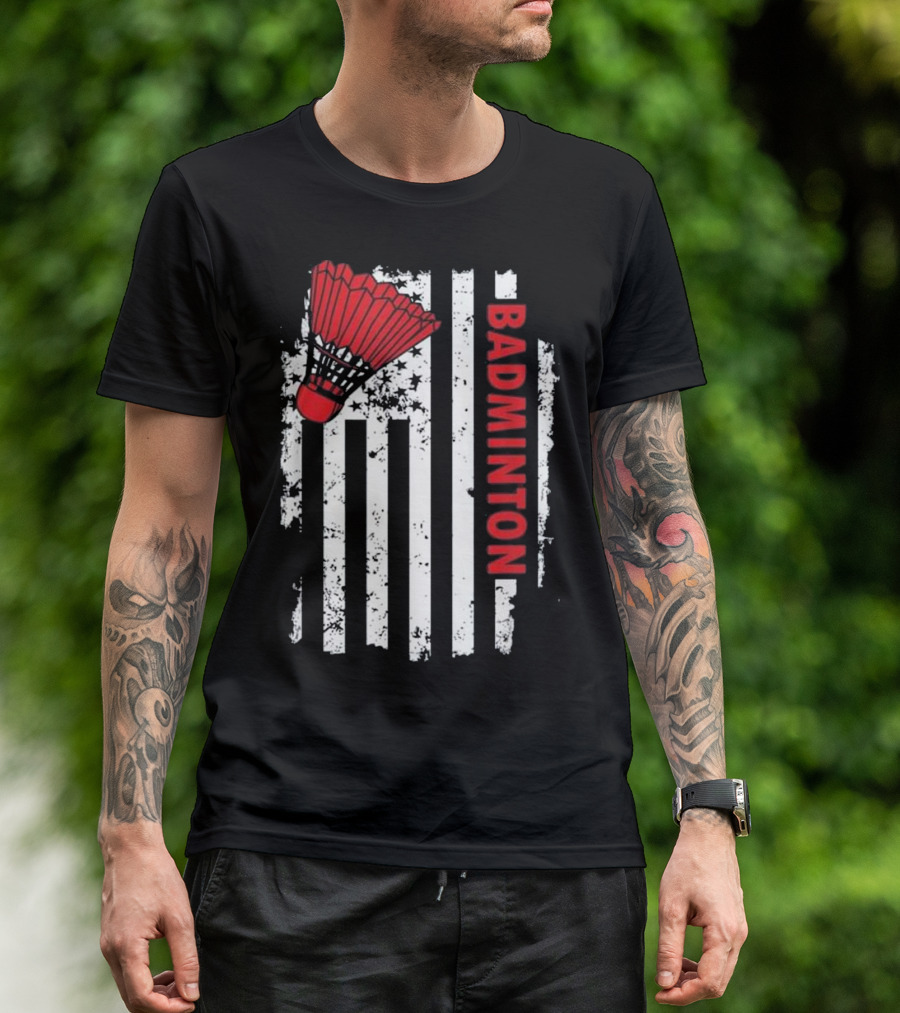 United States USA Flag Badminton Vertical Shuttlecock Stars Stripes T-Shirt