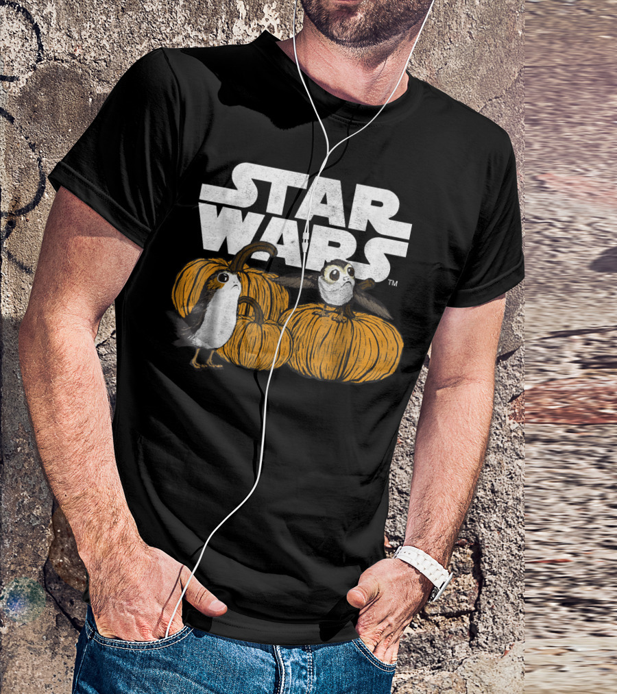 Star Wars Porg Pumpkin Halloween Patch Scene T-Shirt