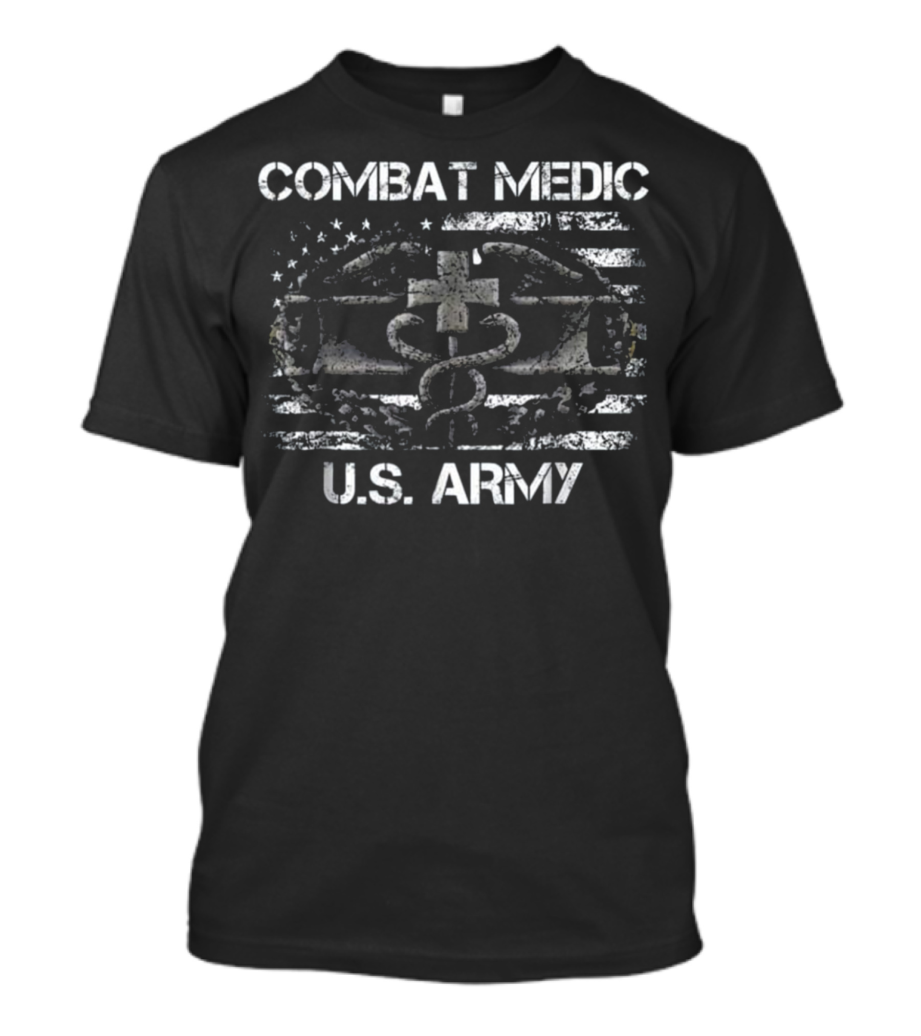 Combat Medic U.S. Army Veteran American Flag Emblem T-Shirt