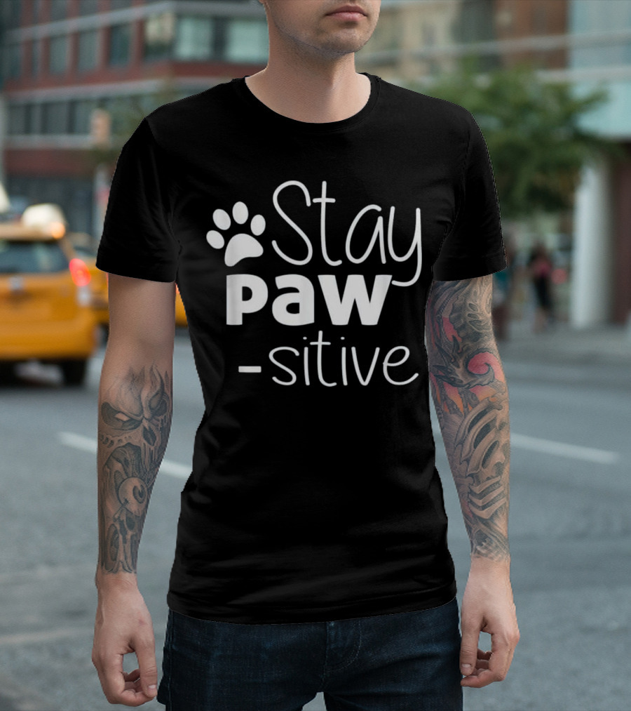 Stay Pawsitive Cat Paw Prints T-Shirt