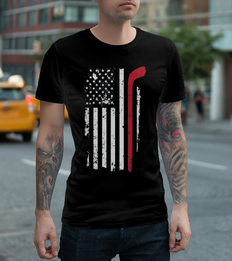 USA American Flag Hockey Stick T-Shirt