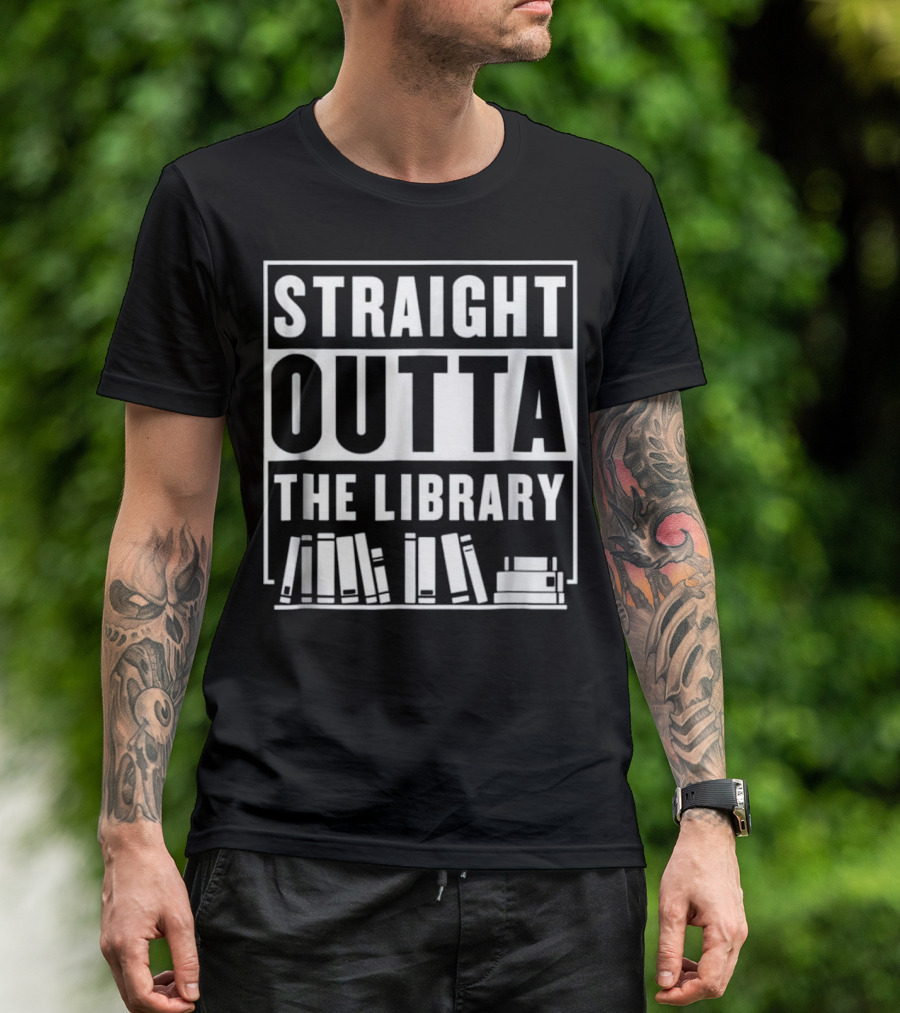 Straight Outta The Library Book Stack T-Shirt