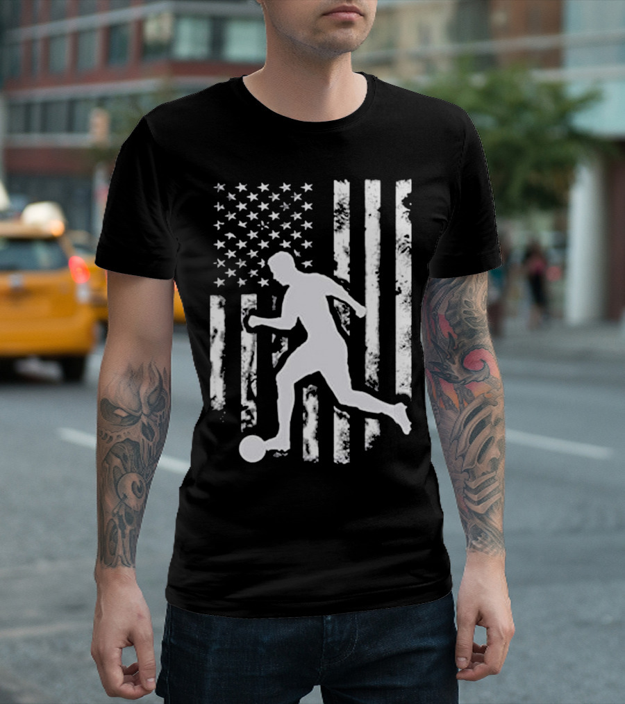 USA American Flag Soccer Player Silhouette T-Shirt