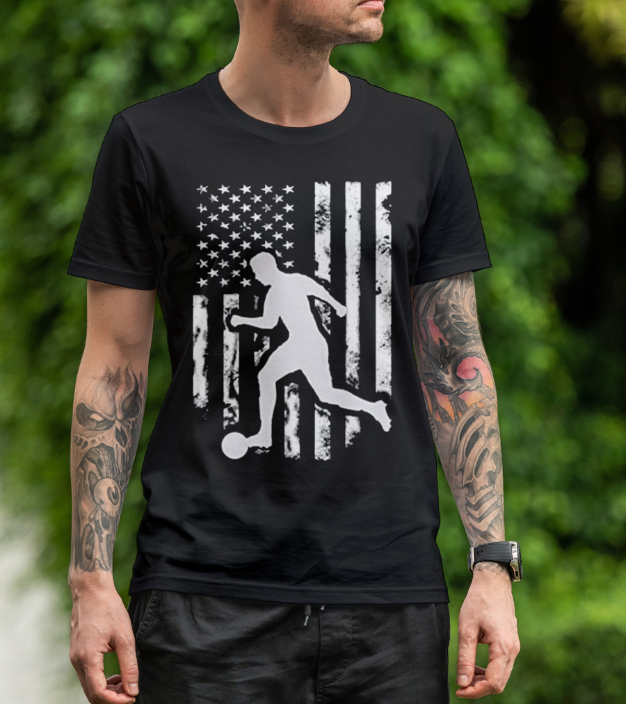 USA American Flag Soccer Player Silhouette T-Shirt