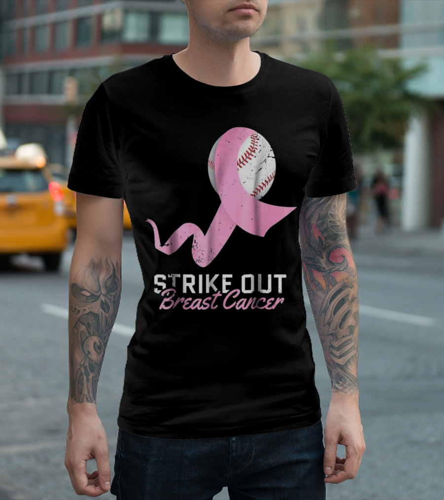 Strike Out Breast Cancer Pink Ribbon Baseball T-Shirt