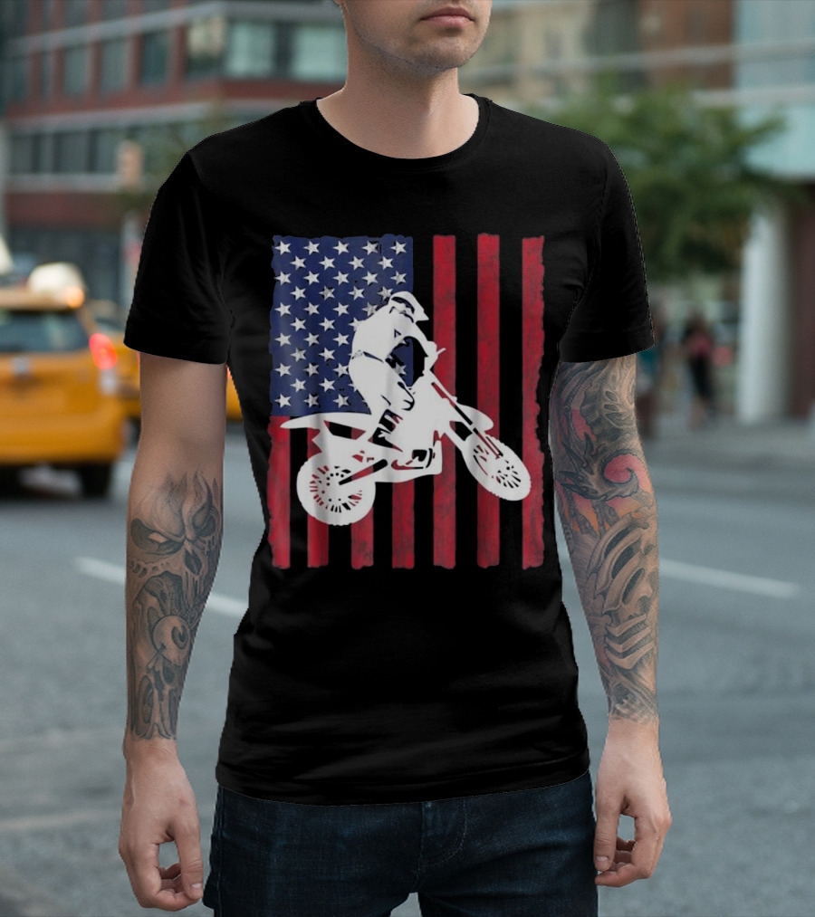 USA Motocross Dirtbike American Flag Rider T-Shirt