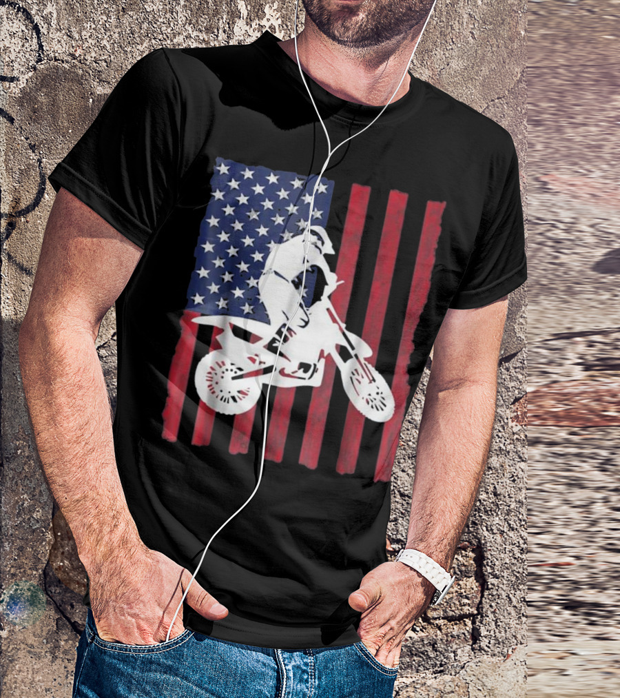 USA Motocross Dirtbike American Flag Rider T-Shirt