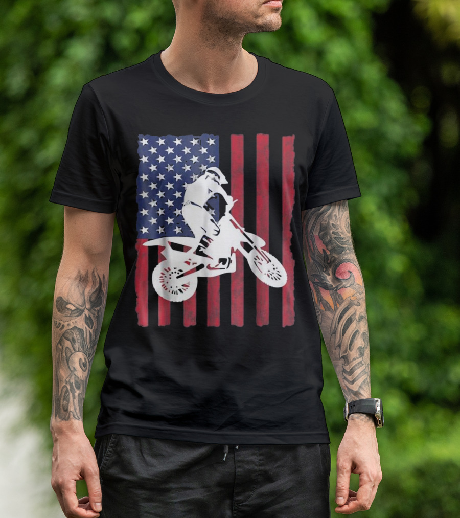 USA Motocross Dirtbike American Flag Rider T-Shirt