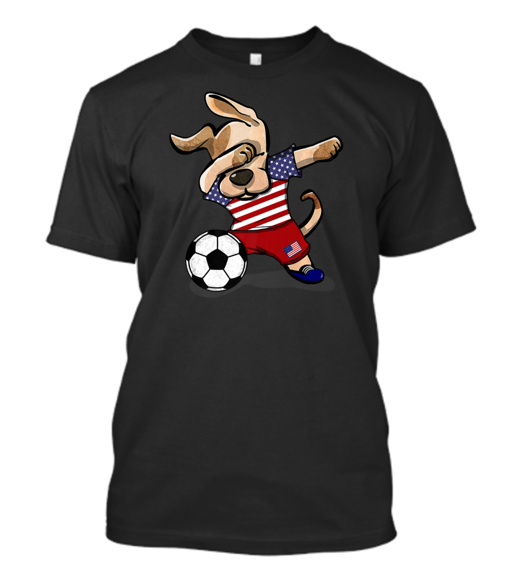 USA Dog Dabbing Soccer Boy American Flag Footballer United States T-Shirt