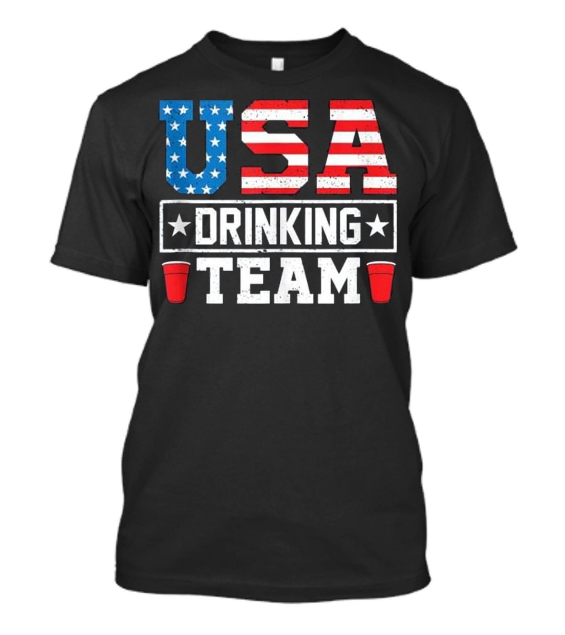 USA Drinking Team Funny Drinking Beer Red Cups Stars Stripes T-Shirt